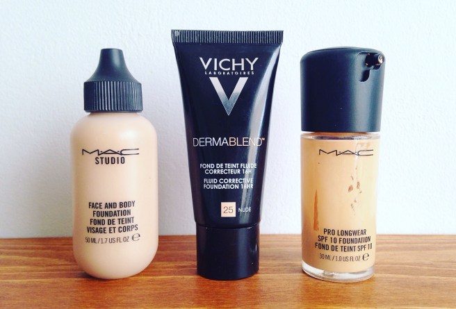 Current Foundation Favourites :MAC Face and Body, Vichy Dermablend Corrective, MAC Prolongwear