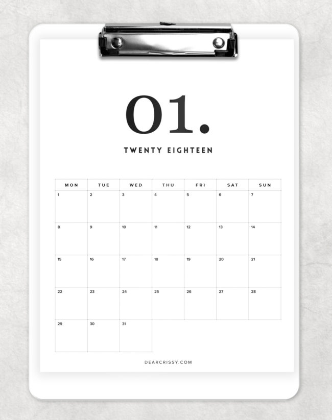 minimal 2018 calendar 1